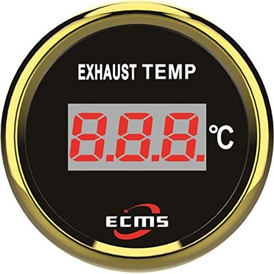 ECMS Marine Boat Yacht Automotive Water Temperature Gauge K-Thermocouple 0-800 9-32V 52m 316L Golden Bezel Black Dial 800-00253