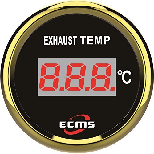 ECMS Marine Boat Yacht Automotive Water Temperature Gauge K-Thermocouple 0-800 9-32V 52m 316L Golden Bezel Black Dial 800-00253