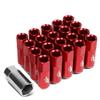 J2 Engineering 20 Pcs 7075 Aluminum Tall Open End M12 x 1.5 Lug Nuts Set w/Socket Adapter, Red, Fit Conical Seat, LN-T7-003-15-RD view 1