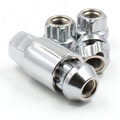 Wheel Accessories Parts 4 Locks + Key M12 x 1.75 12 x 1.75 Thread Open End 0.83" Long Locking Wheel Lug Nuts Lock Chrome Dual Hex Key 13/16" and 3/4" Hex Fits 1997 to 1999 Ford F150 Navigator