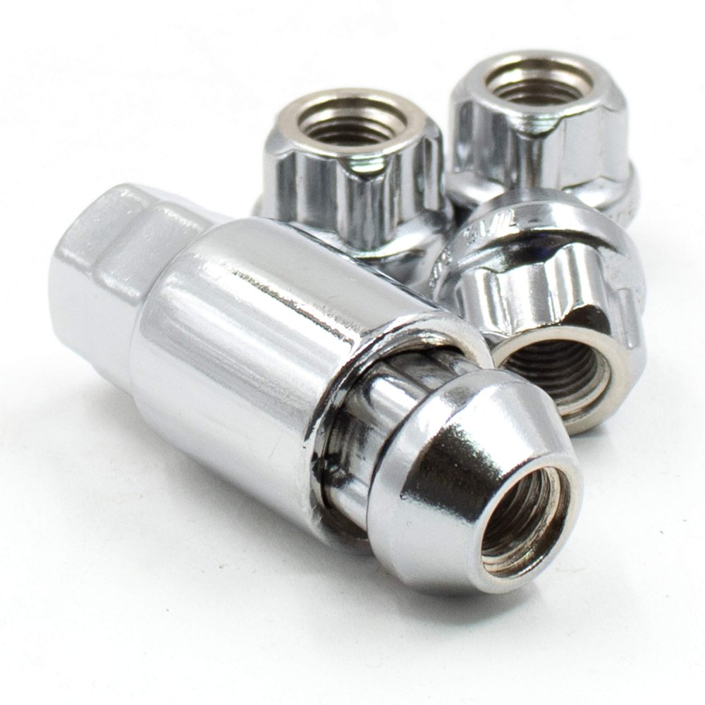 Wheel Accessories Parts 4 Locks + Key M12 x 1.75 12 x 1.75 Thread Open End 0.83" Long Locking Wheel Lug Nuts Lock Chrome Dual Hex Key 13/16" and 3/4" Hex Fits 1997 to 1999 Ford F150 Navigator