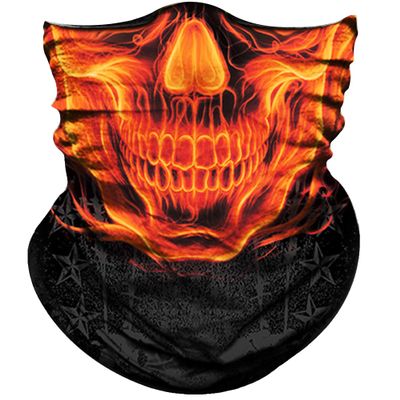 Obacle Motorcycle Face Mask Sun UV Dust Wind Protection Durable Tube Mask Seamless Bandana Skeleton Face Mask for Men Women Bike Riding Cycling Biker Fishing Outdoor Festival (Skull Deep Gold Fire)
