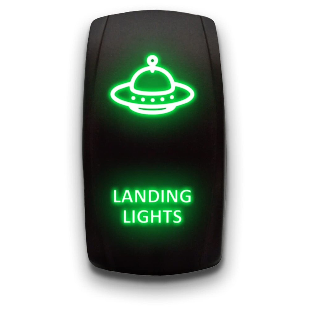 Landing Lights - Green - Laser Etched 5-Pin Double Pole Single Throw Landing Lights Maintained ON-Off DPST Toggle Switch 20A 12V