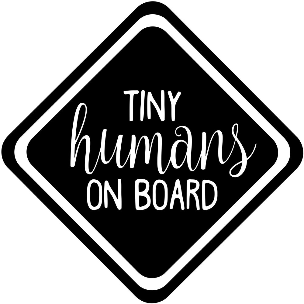 Minglewood Trading Burgundy - Tiny Humans on Board 4" x 4" Vinyl Decal Sticker -Baby Infant Toddler Car Sign- 20 Color Options
