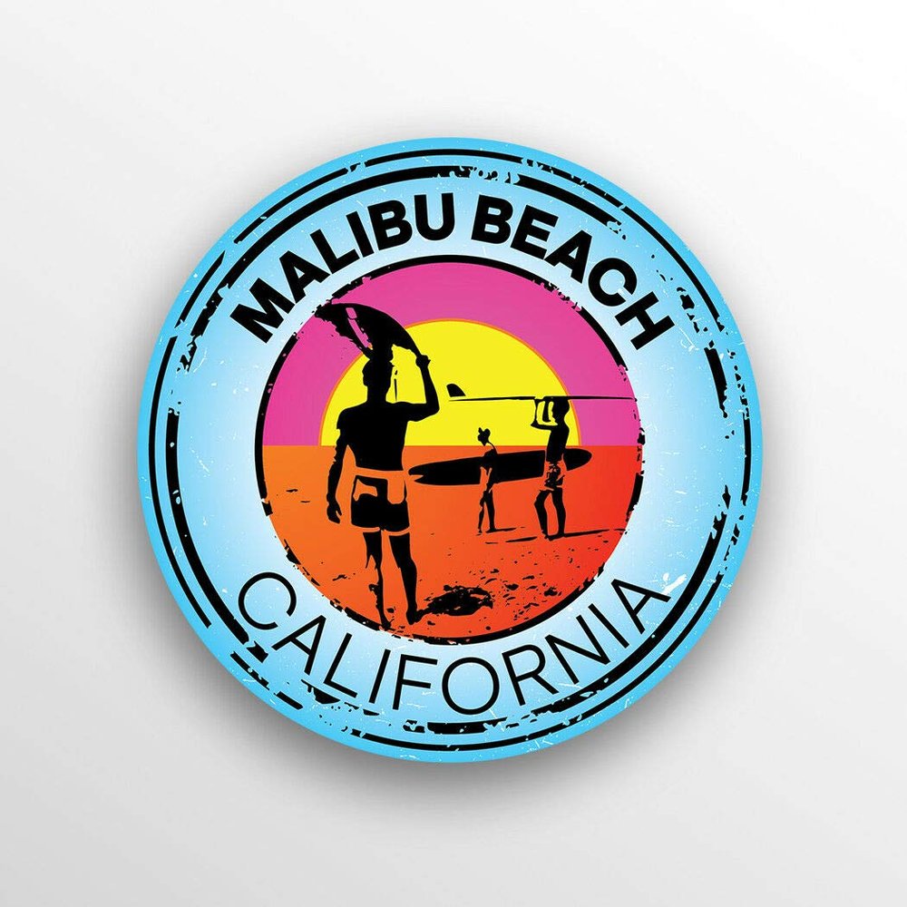 JB Print Magnet Malibu Beach California Swim Boat Kayak Water Ski Surf Travel Vinyl Decal Sticker Car Waterproof Car Decal Magnetic Bumper Sticker 5"