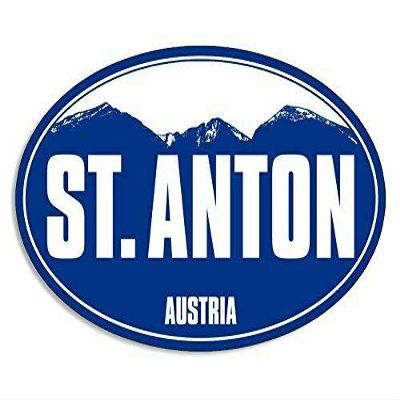 MAGNET 3x5 inch Blue Mountain Oval ST Anton Sticker (Snow ski Skiing Resort) Magnetic vinyl bumper sticker sticks to any metal fridge, car, signs