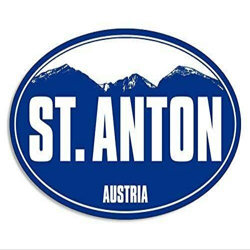 MAGNET 3x5 inch Blue Mountain Oval ST Anton Sticker (Snow ski Skiing Resort) Magnetic vinyl bumper sticker sticks to any metal fridge, car, signs