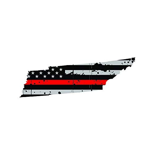 fagraphix Distressed Tennessee State Shaped Subdued US Flag Thin Red Line Sticker Decal Self Adhesive fire Fighter Firefighter Rescue Support TN 6" Wide