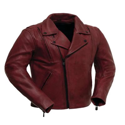 First Mfg Co - Night Rider - Men's Motorcycle Biker Riding Oxblood Leather Jacket - 3X Large - Action Back Armor Pockets Gussets Grommets Vented
