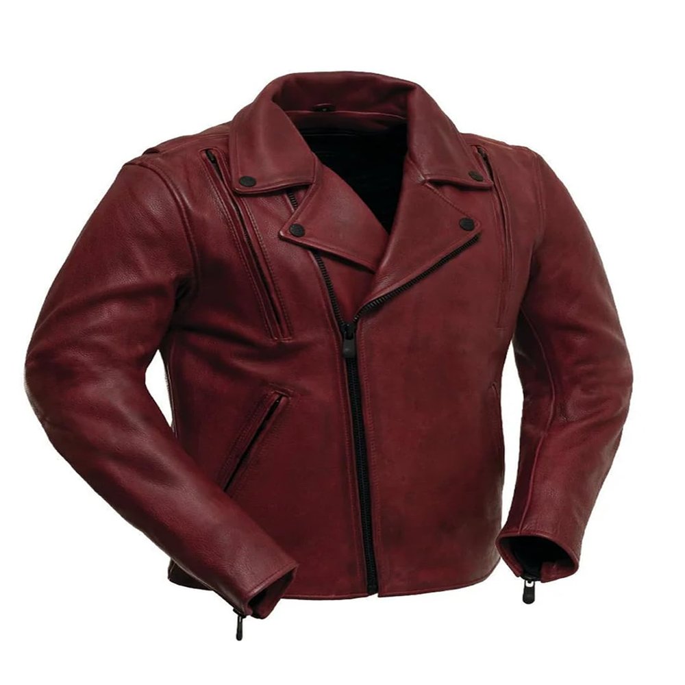 First Mfg Co - Night Rider - Men's Motorcycle Biker Riding Oxblood Leather Jacket - 3X Large - Action Back Armor Pockets Gussets Grommets Vented