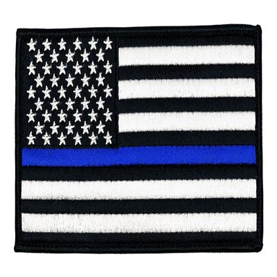 Bayonet Design TM - American Flag Patch with Hook & Loop Backing - Large 5" X 3" (Police Thin Blue LINE) Black Merrowed Edge, USA, Veterans, Firefighters, Police, Motorcycle