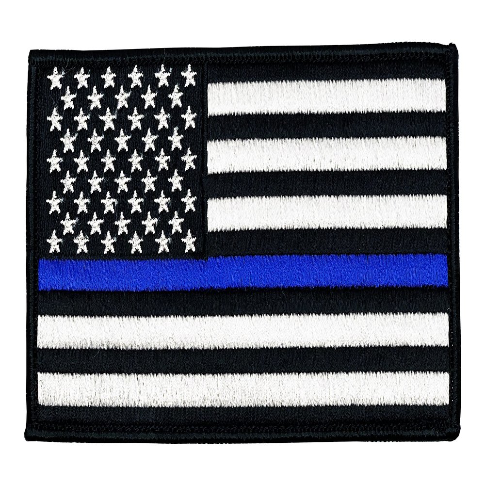 Bayonet Design TM - American Flag Patch with Hook & Loop Backing - Large 5" X 3" (Police Thin Blue LINE) Black Merrowed Edge, USA, Veterans, Firefighters, Police, Motorcycle