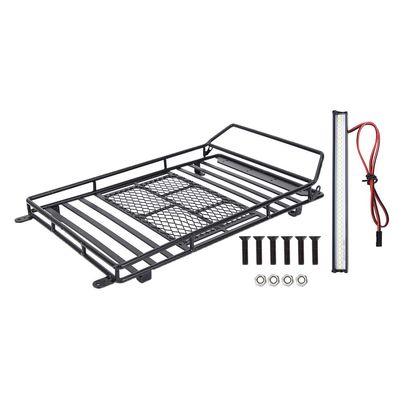 RC Crawler Roof Rack, Heavy Duty Metal with Bright LED Lights, Luggage Carrier for 1/10 Scale for RC Enthusiasts Off-Road Adventures