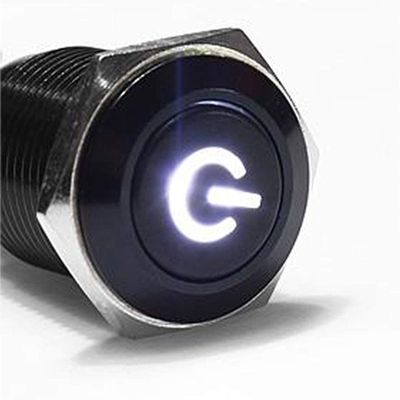 1PC Black Case 16mm White Power Symbol LED 12V Push Button Metal ON/Off Switch