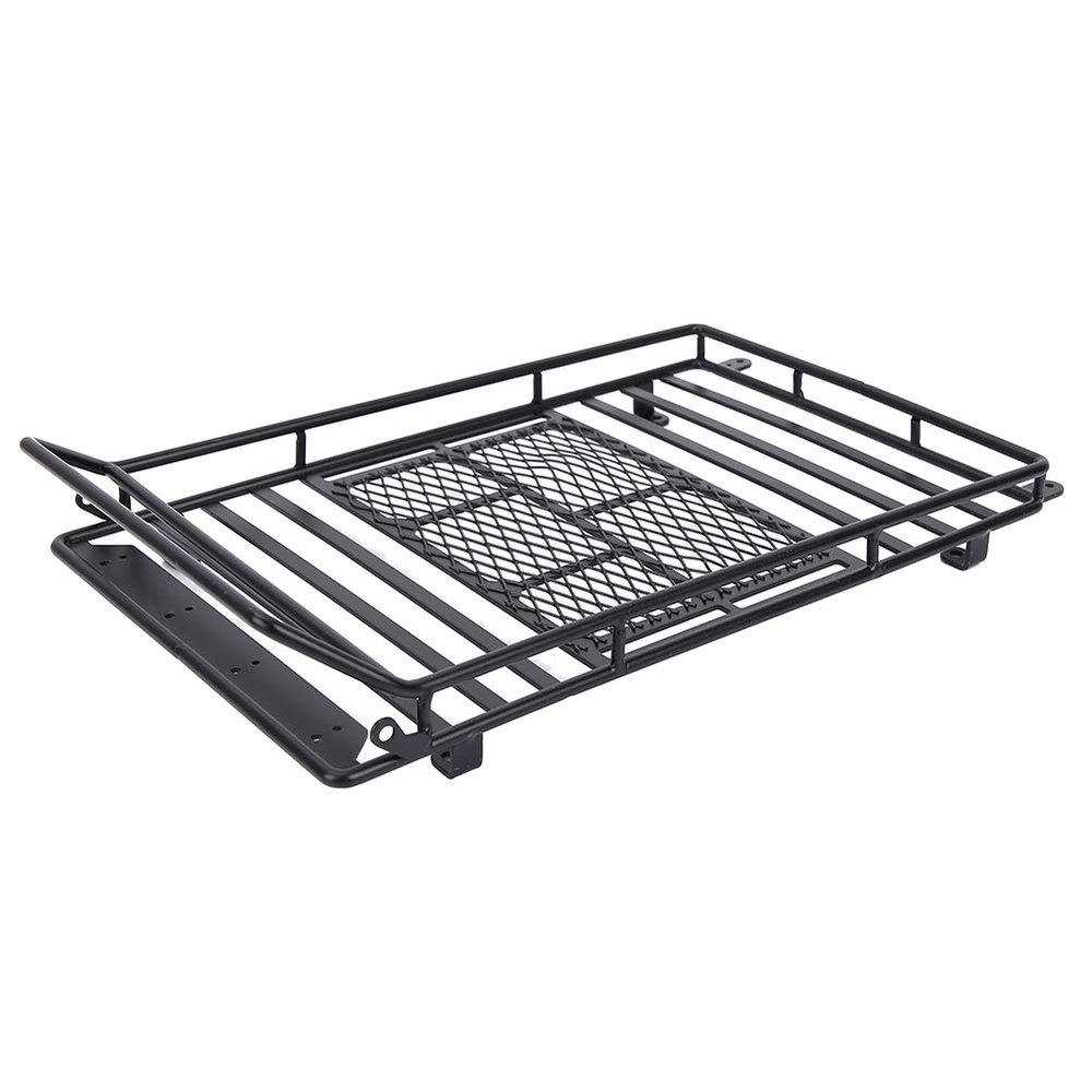 RC Car Roof Luggage Carrier, RC Car Roof Rack Metal Luggage Bracket with LED Light Accessory for SCX10 1/10 RC Crawler Car