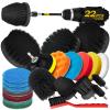 Holikme 22Pack Drill Brush Attachments Set, Scrub Pads & Sponge, Buffing Pads, Power Scrubber Brush, Car Polishing Pad Kit,Wax Applicator Pad,Car Cleaning KitCleaning SuppliesMasonry Brushes,Black view 1