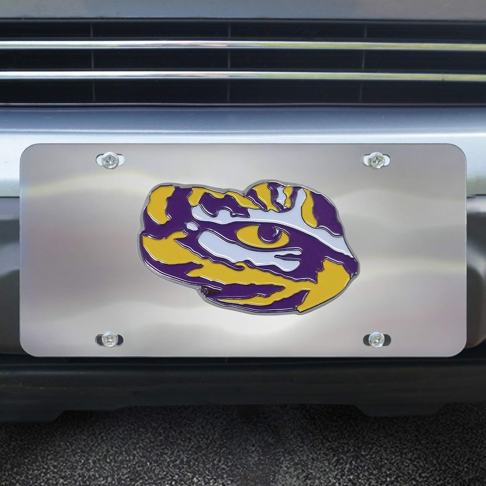 FANMATS 26922 LSU Tigers Stainless Steel Front License Plate with Large 3D Molded Team Metal Emblem