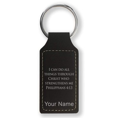LaserGram Rectangle Keychain, Bible Verse Philippians 4-13, Personalized Engraving Included (Black with Silver)