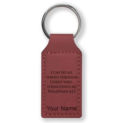 LaserGram Rectangle Keychain, Bible Verse Philippians 4-13, Personalized Engraving Included (Burgundy)