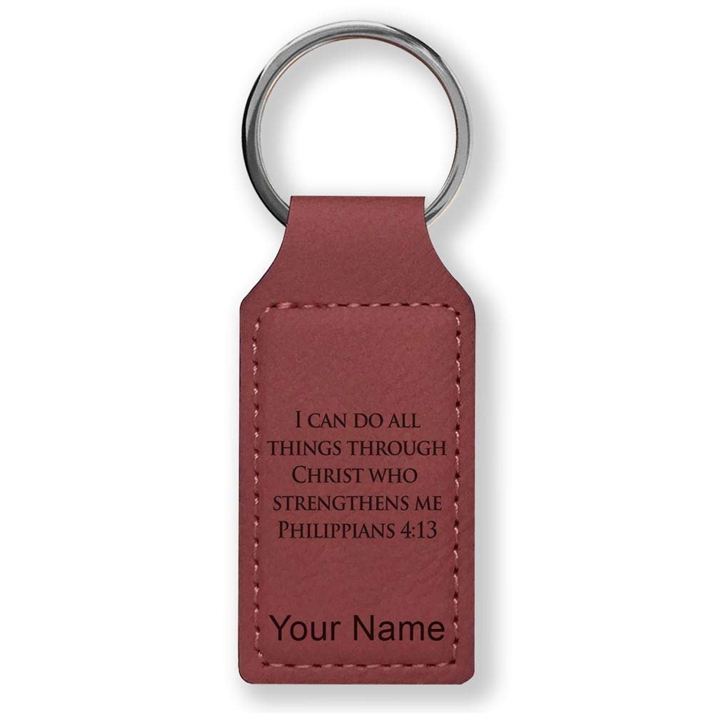 LaserGram Rectangle Keychain, Bible Verse Philippians 4-13, Personalized Engraving Included (Burgundy)