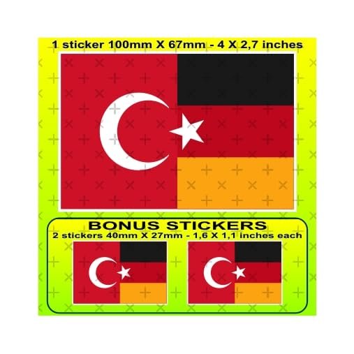 Germany-Turkey German-Turkish Flag 100mm Vinyl Bumper Sticker Decal x1+2 Bonus