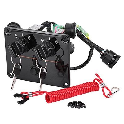 Dual Key Switch Panel Kit, 6K1-82570-08-00 12V 0.1W Dual Engine Key Switch Panel Switch Assembly Replacement Fit for Outboard Double Vertical Control Engines