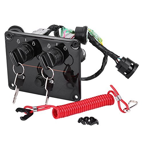 Dual Key Switch Panel Kit, 6K1-82570-08-00 12V 0.1W Dual Engine Key Switch Panel Switch Assembly Replacement Fit for Outboard Double Vertical Control Engines