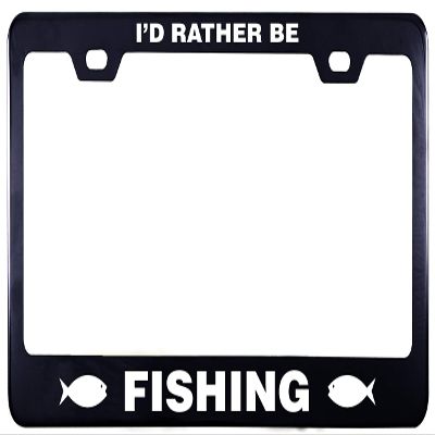 Printtoo Black I'd Rather Be Fishing License Plate Frame 2 Holes Stainless Steel Vinyl Cut Letters Frame-12 x 6 Inches