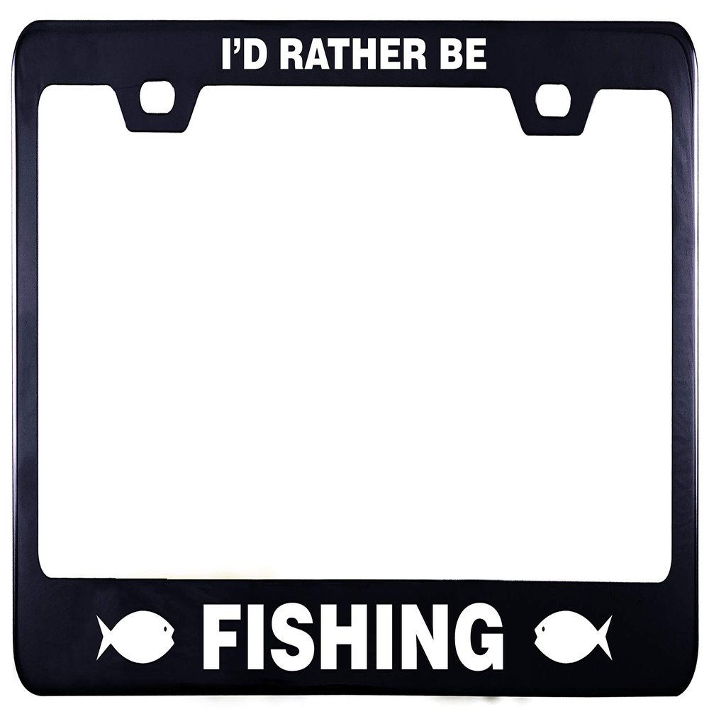 Printtoo Black I'd Rather Be Fishing License Plate Frame 2 Holes Stainless Steel Vinyl Cut Letters Frame-12 x 6 Inches