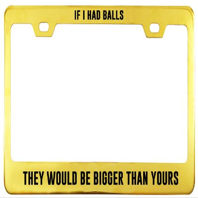 Printtoo Gold If I Had Balls They Would Be Bigger Than Yours Text Stainless Steel License Plate Frame 2 Holes Waterproof Vinyl Cut Letters-12 x 6 Inches