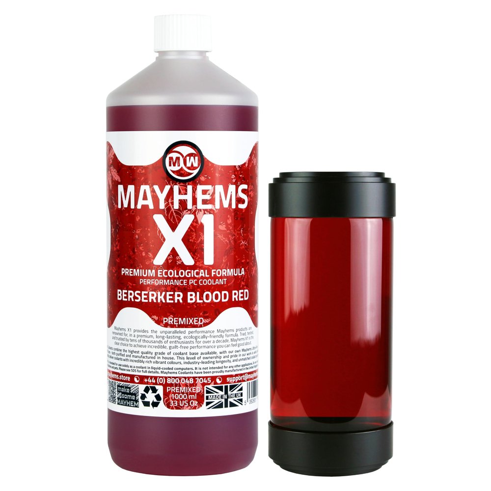 Mayhems - X1 Premixed PC Coolant - Computer Water Cooling Fluid - Liquid Cooling, Eco Friendly Series, 1 Litre, Berserker Blood Red