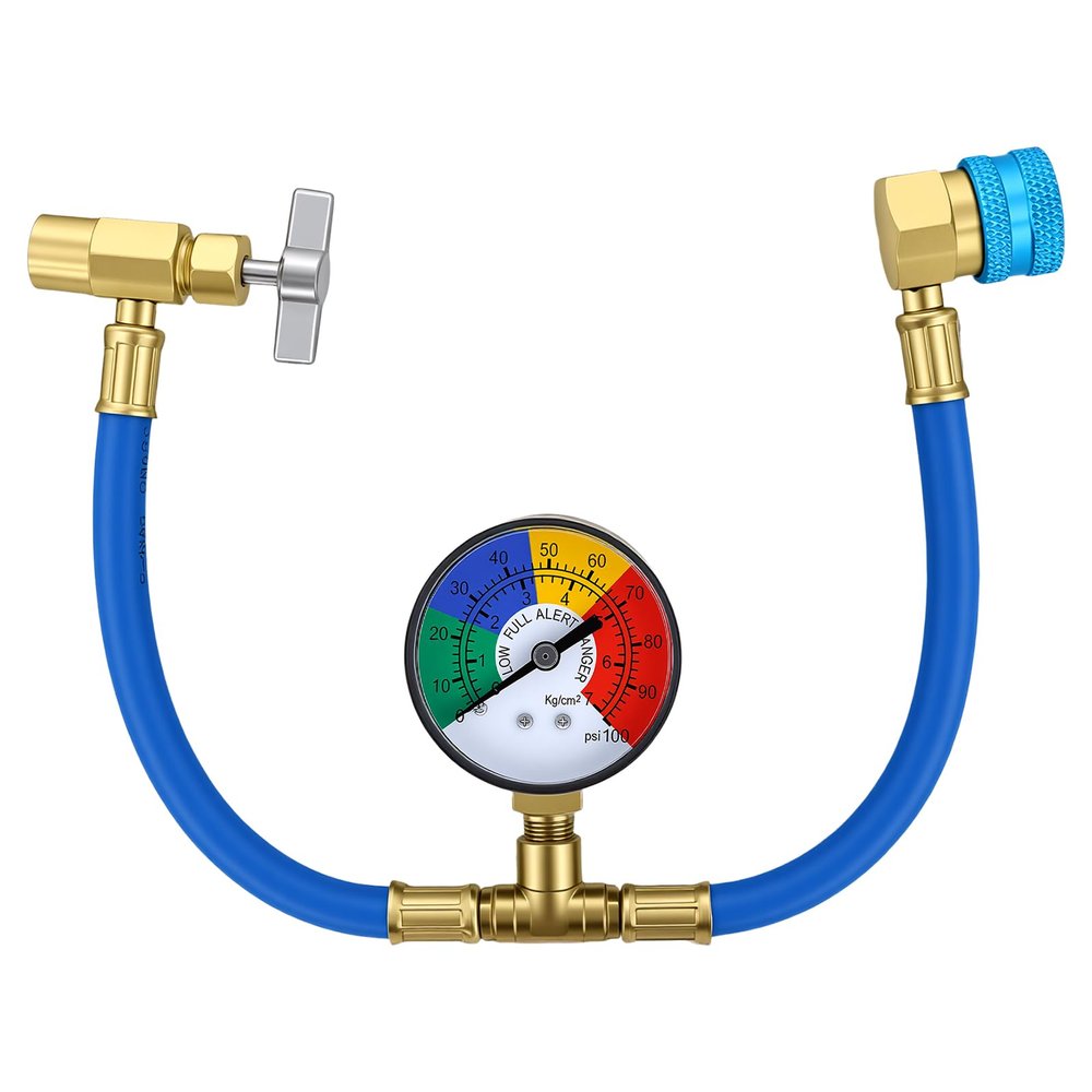 R1234YF Charging Hose with Gauge Kits, R-1234YF Adapter 1/2 LH Sealed Can Opener Tap, A/C Service Hose Refrigerant Cans Taper Sets