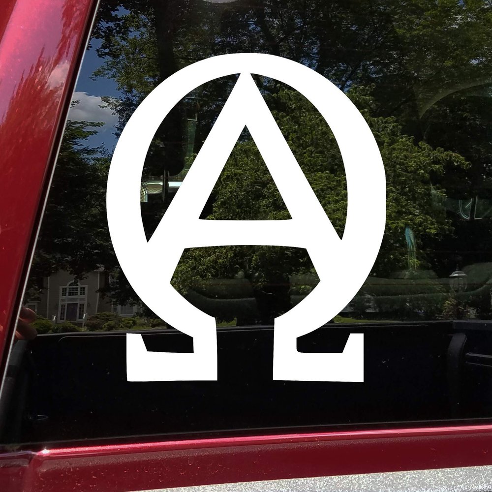 Minglewood Trading Alpha Omega 10" Vinyl Sticker - Christian Symbol Beginning End Sigil - Die Cut Decal - 10w x 10h inches - Cobalt