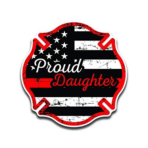 2-Pack Proud Firefighter Crest Daughter Thin Red Line Flag | Premium Quality Vinyl Decal Stickers | 5.5-Inch Laminated with UV Protective Laminate | PD2970