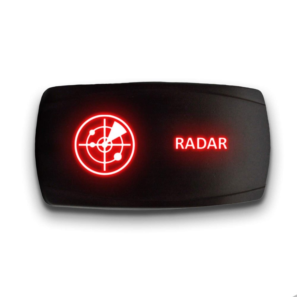 Radar - Red - Stark 5-PIN Horizontal Laser Etched LED Rocker Switch Dual Light - 20A 12V ON/Off