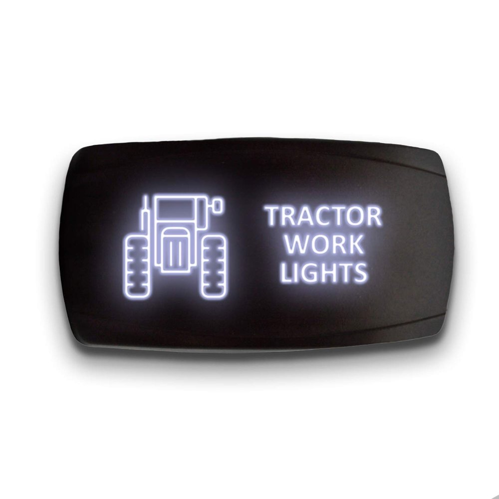 Tractor Work Lights - White - Stark 5-PIN Horizontal Laser Etched LED Rocker Switch Dual Light - 20A 12V ON/Off