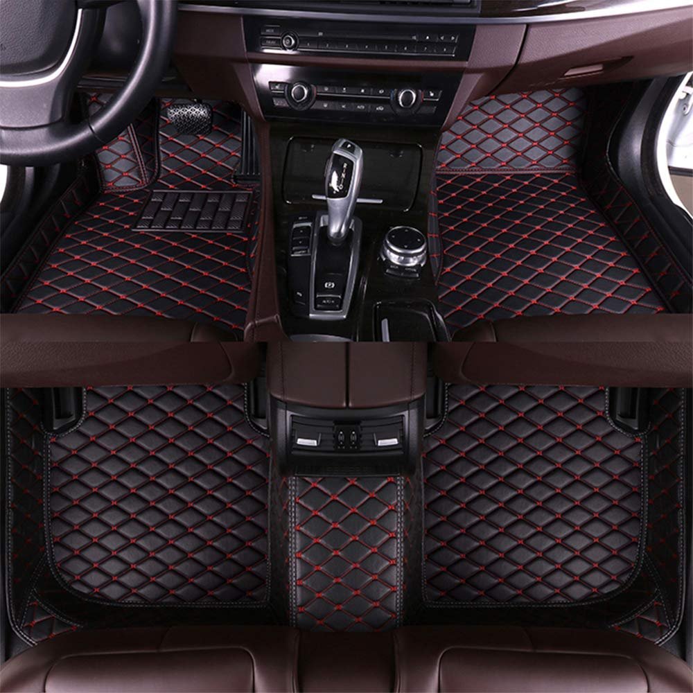 MAITE Custom Car Floor Mat Fit for Le.xus RC RC200t RC250 RC300 RC350 2016 2017 2018 Full Surrouded XPE Leather Waterproof Carpets Mats Black with Red Stitching