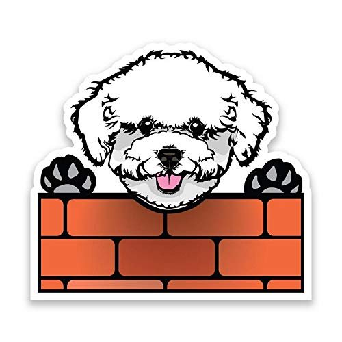 Bichon Frise Dog Peeking Over Wall Vinyl Decal Sticker - Car Truck Van SUV Window Wall Cup Laptop - One 6.5 Inch Decal - MKS1239