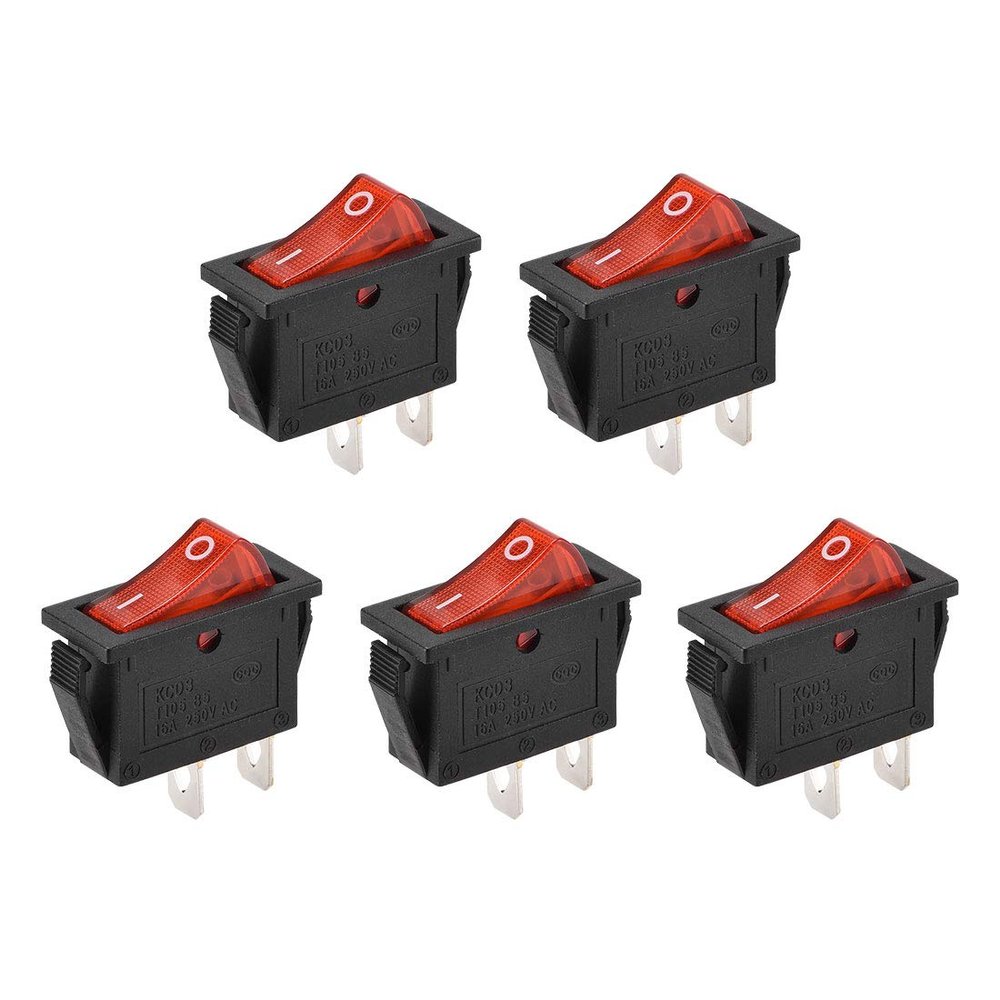 uxcell SPST Boat Rocker Switch Red Toggle Switch for Boat Marine 2pins ON/OFF AC 250V/16A 5pcs