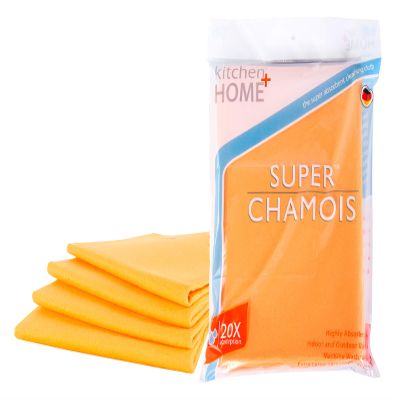 Super Chamois - Extra Large 20" X 27" Super Absorbent Cleaning Cloth - 4 Pack - Holds 10x It's Weight in Liquid (4, Orange)