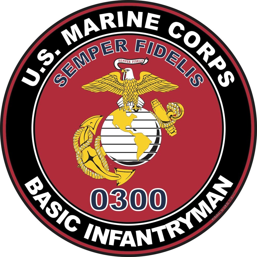 U.S.M.C. MOS 0300 Basic Infantryman Decal 3.8" - Red