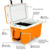 Camco Currituck Tangerine and White 30 Quart Cooler - Rugged Exterior Made for Camping, Hunting, Fishing and Tailgating - Comes with Cooler Basket (51757) view 3
