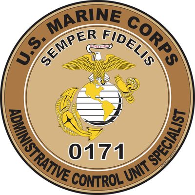 U.S.M.C. MOS 0171 Administrative Control Unit Specialist Decal 3.8" - Desert Tan