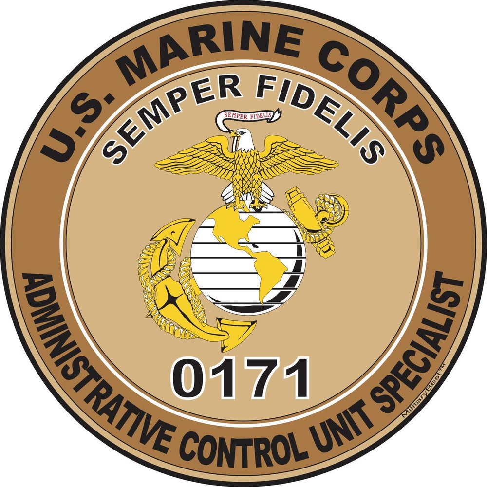 U.S.M.C. MOS 0171 Administrative Control Unit Specialist Decal 3.8" - Desert Tan