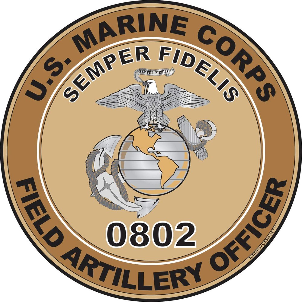 U.S.M.C. MOS 0802 Field Artillery Officer Decal 3.8" - Desert Tan
