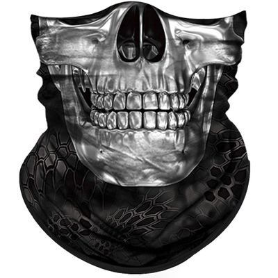 Obacle Half Face Mask - Sun Dust Wind Protection, Durable Tube Mask with Bandana Style, Skull Skeleton Design - Silver White with Neat Teeth, Unisex - Bike Riding, Motorcycle, Fishing, Hunting