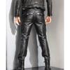 Denny&Dora Men's Real Cowhide Pants Men's Slim Feet Tights Men's Motorcycle Windproof Pants (Black, 31) view 2