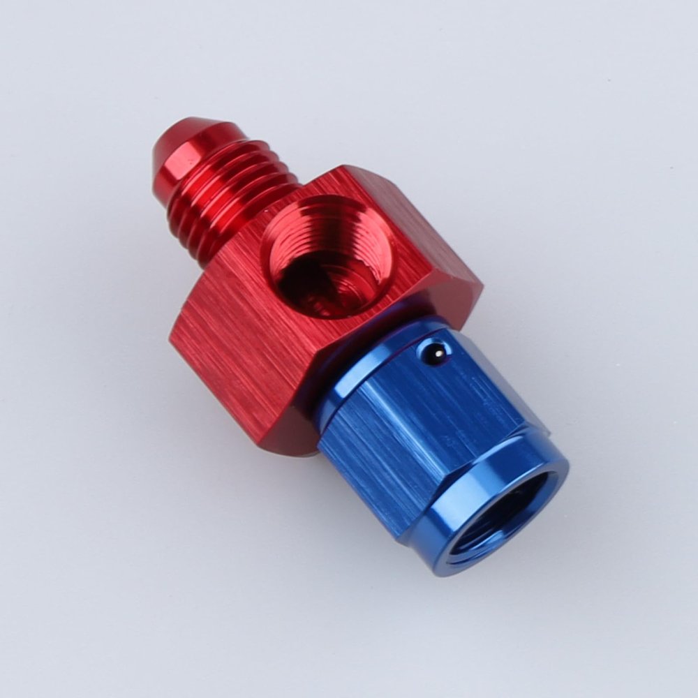 AC PERFORMANCE -4 AN Male to -4 AN Female Fuel Pressure Take Off Fitting Adapter with 1/8 NPT Gauge Port Aluminum Red Blue