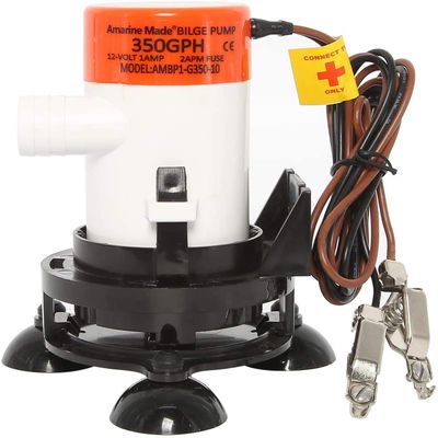 Amarine Made Marine Portable Livewell Aeration Pump System Pump Aerator 350 GPH for Boats Coolers Buckets Ice Chest with Aerator Tube,Hosepipe,Clips,Suction Cup Base
