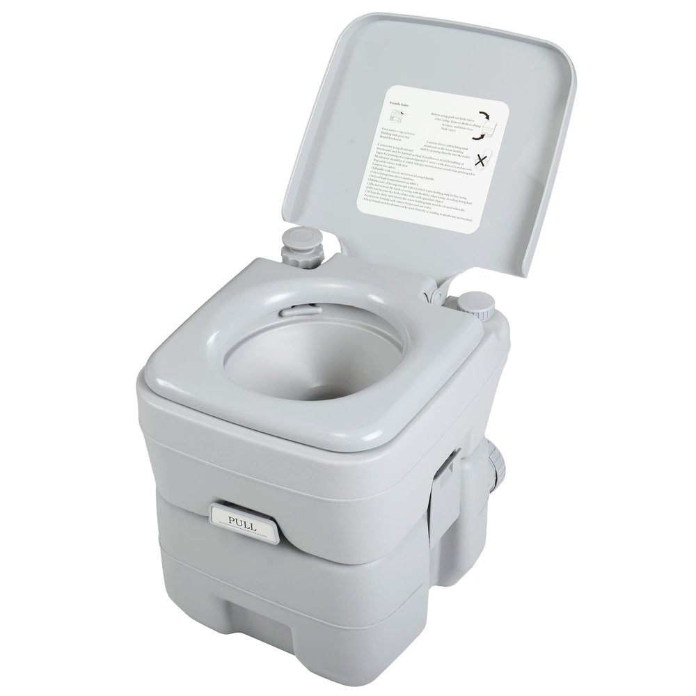 JAXPETY 5.3 Gallon Camping Toilet Portable Travel Toilet w/Sealing Slide Valve, Anti-Leak Water Pump, Carry Handle, Large Capacity Waste Tank for Car, Boat, Truck (20L Gray)